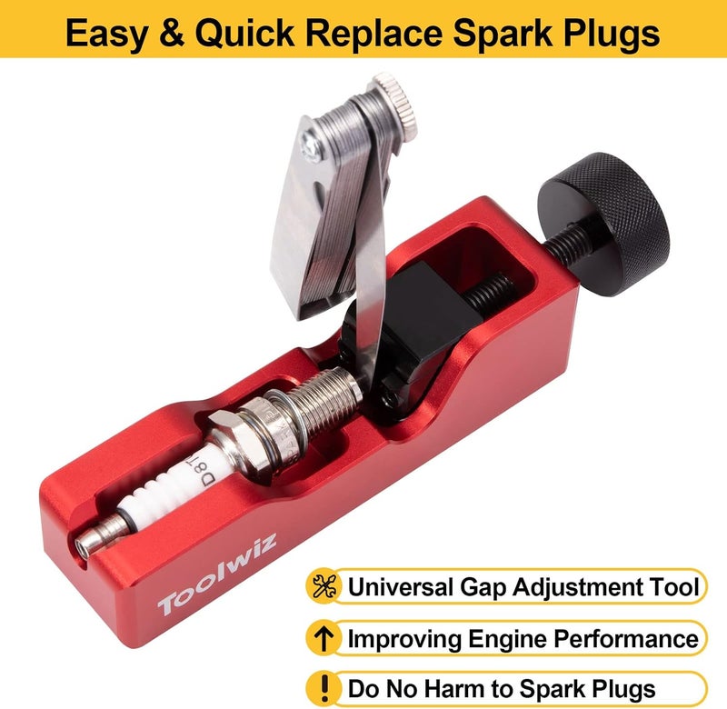 Toolwiz Spark Plug Gap Tool with 32 Blade Steel Feeler Gauge, Gapping Tool for Most 10mm 12mm 14mm 16mm Thread Spark Plugs, Red - Image 2